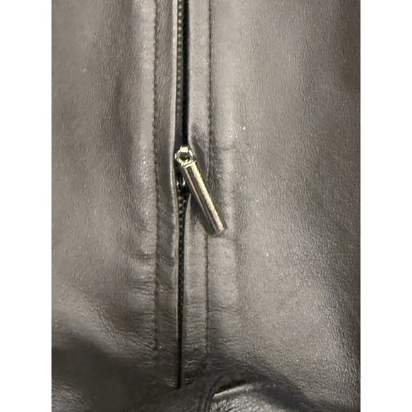 Worthington Zip Jacket Womens Small Black Genuine Leather Belted Pockets Classic - Picture 4 of 8